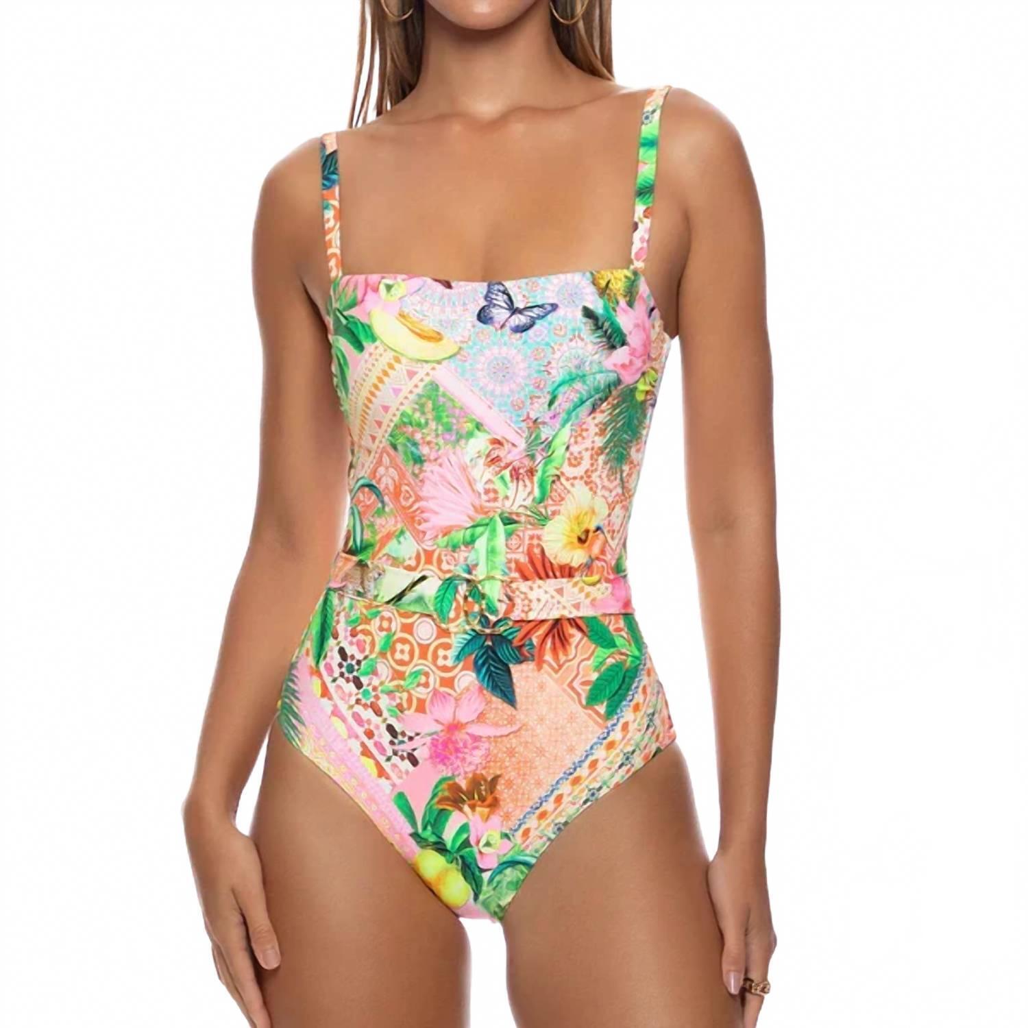 New Luli Fama Opulent Eden Square Neck One Piece Fuller Back Bikini In Multicolo